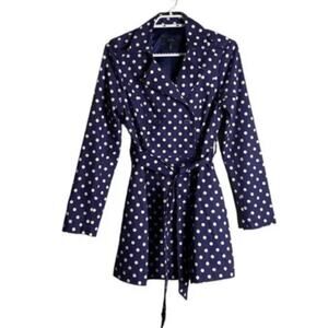 NWT-Jessica Simpson Womens Blue Polka Dot Belted Trench Coat-XS